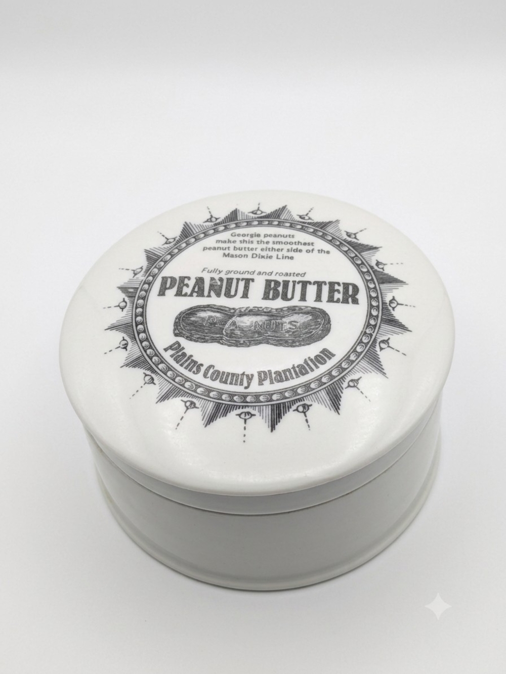 🥜 "Plains County Plantation" Peanut Butter Ceramic Lidded Jar (GHC Japan)